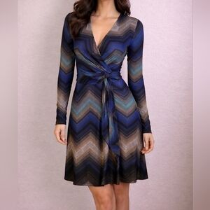 VTG CACHE Chevron Atomic Zig Zag Artsy Wrap Shirt Dress Small